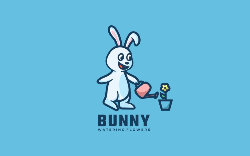 Bunny Watering Flower Cartoon Logo Logo Template