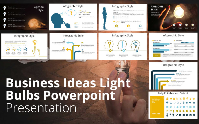 Business Ideas Light Bulbs Powerpoint Presentation PowerPoint Template