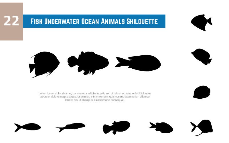 22 Fish Underwater Ocean Animals Shilouette Illustration
