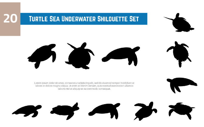 20 Turtle Sea Underwater Shilouette Set Illustration