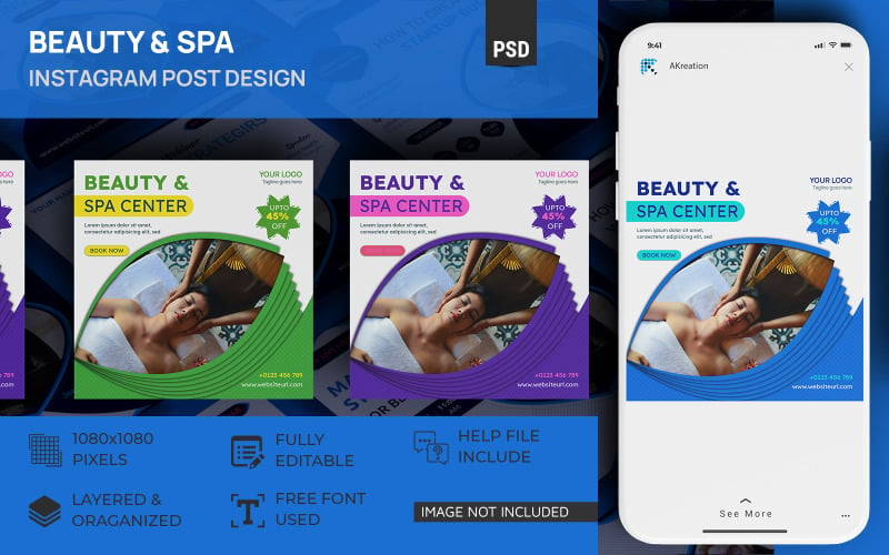 Beauty & Spa Treatment Instagram Post Template Design Social Media