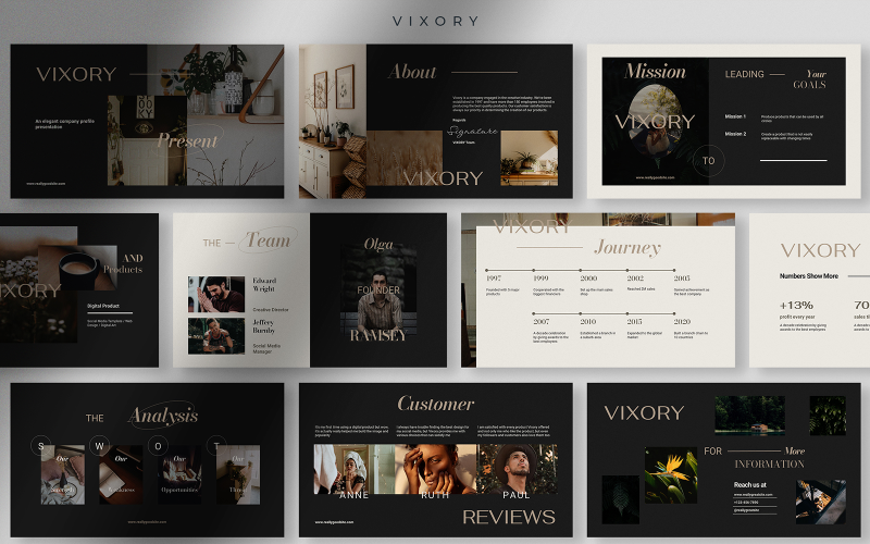 Vixory - Deep Dark Elegant Company Profile Presentation PowerPoint Template