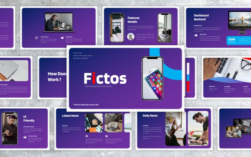 Fictos – Mobile App Proposal PowerPoint Presentation Template PowerPoint Template