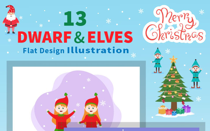 13 Merry Christmas Cute Cartoon Dwarf Vector Illustration