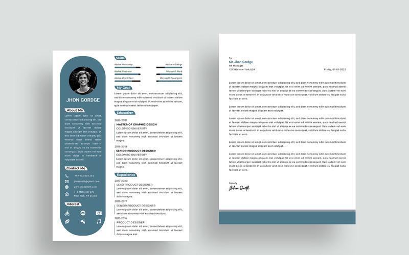 New Blue Corporate Resume Template with Cover Letter