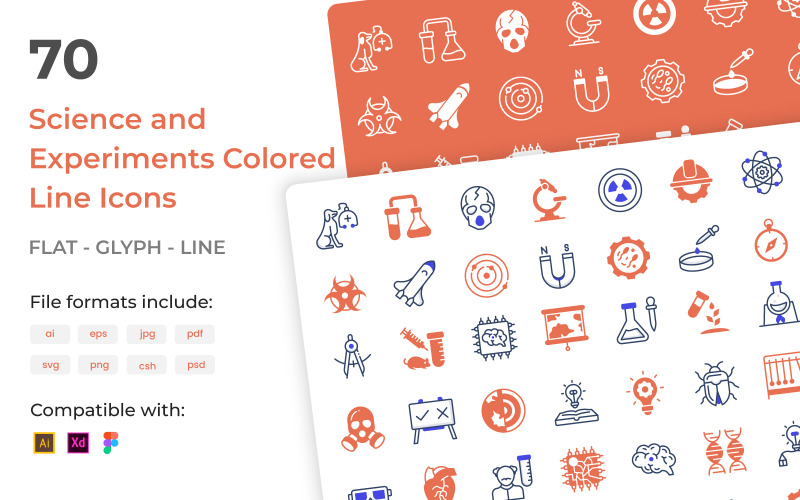 70 Set of Science Experiments Flat Vectors Icons Icon Set