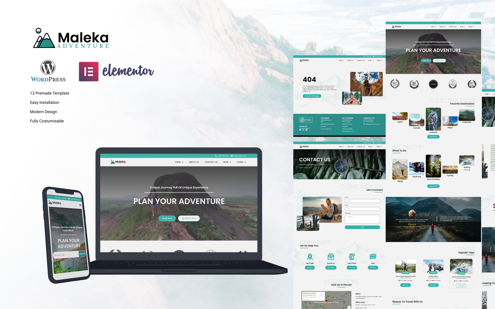 Maleka - Adventure Travel Agency Wordpress Elementor Template Kit