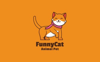 Funny Cat Mascot Cartoon Logo