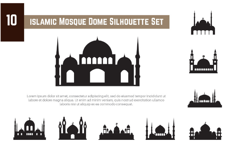 10 Islamic Mosque Dome Silhouette Set Illustration