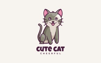Cute Cat Cartoon Logo Style