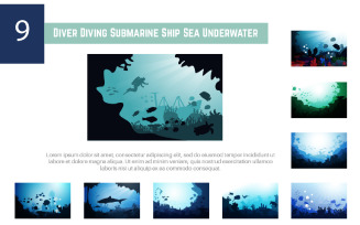 9 Diver Diving Submarine Ship Sea Underwater