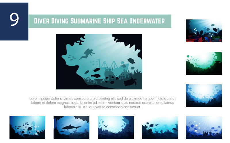 9 Diver Diving Submarine Ship Sea Underwater Illustration