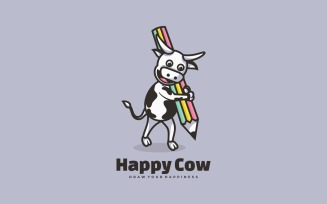 Happy Cow Mascot Cartoon Logo