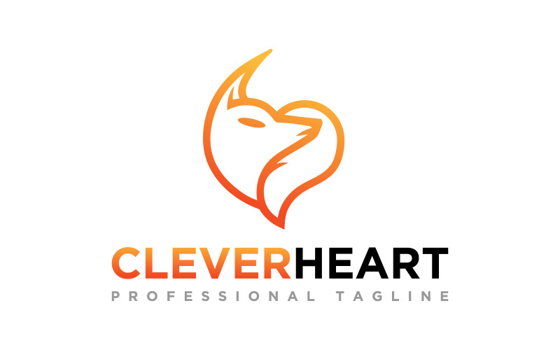 Clever Heart Minimalist Fox Love Logo Logo Template