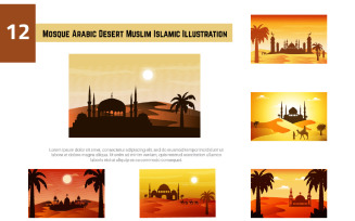 12 Mosque Arabic Desert Muslim Islamic Illustration