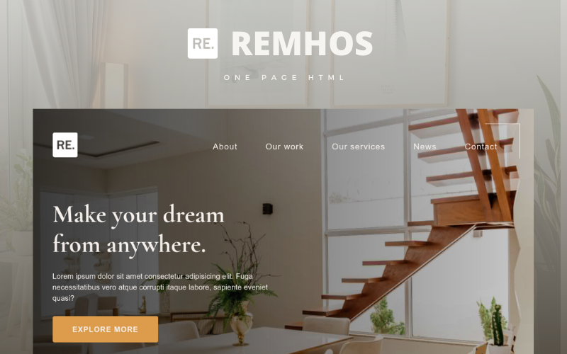 Remhos - Furniture Interiors Landing Page Multipurpose Bootstrap Template Landing Page Template