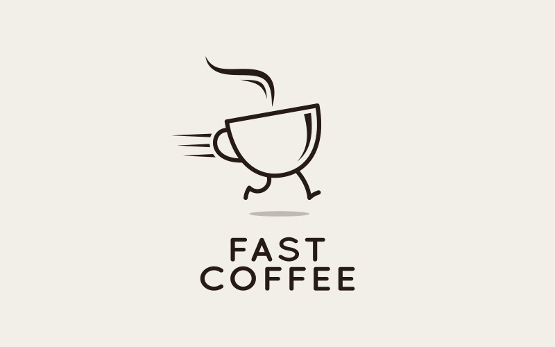 Fast Coffee Logo. Running Coffee Cup. Logo Template