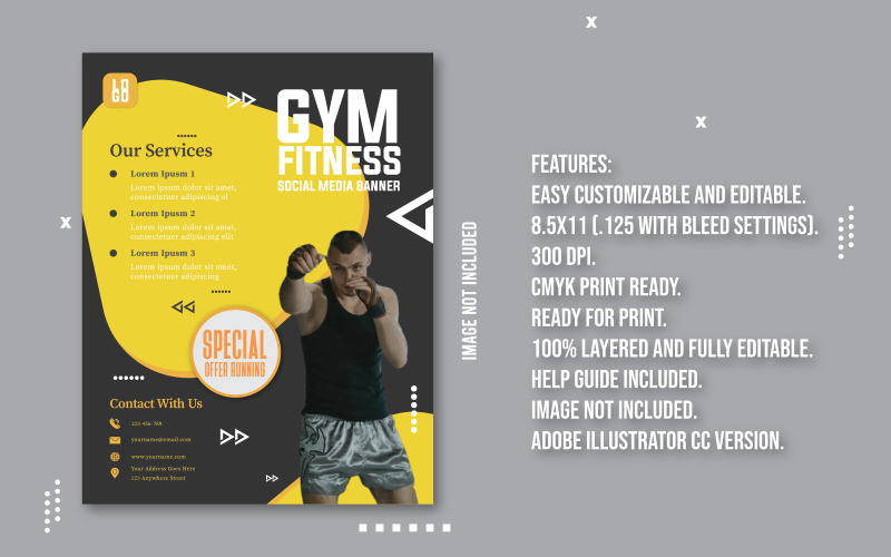 Gym Fitness promotional Vector Flyer Corporate Identity