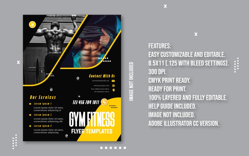 Stylish Gym Fitness Vector Flyer Corporate Identity