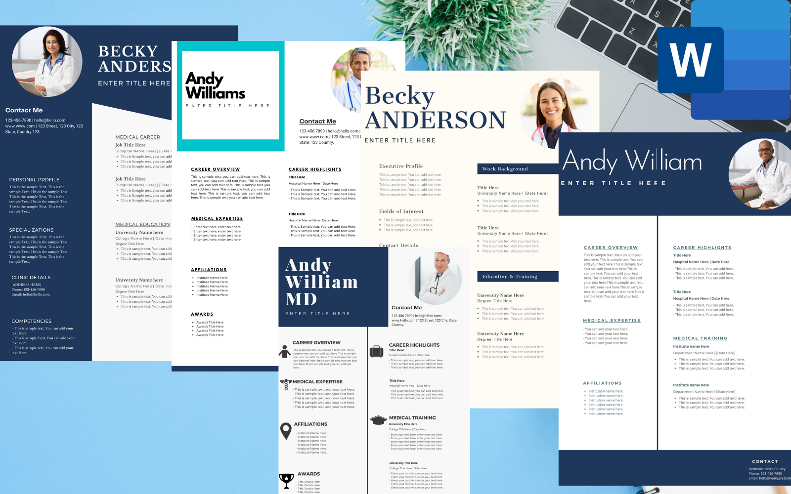 Pack of 5 Resume Templates for Doctors - Microsoft word.