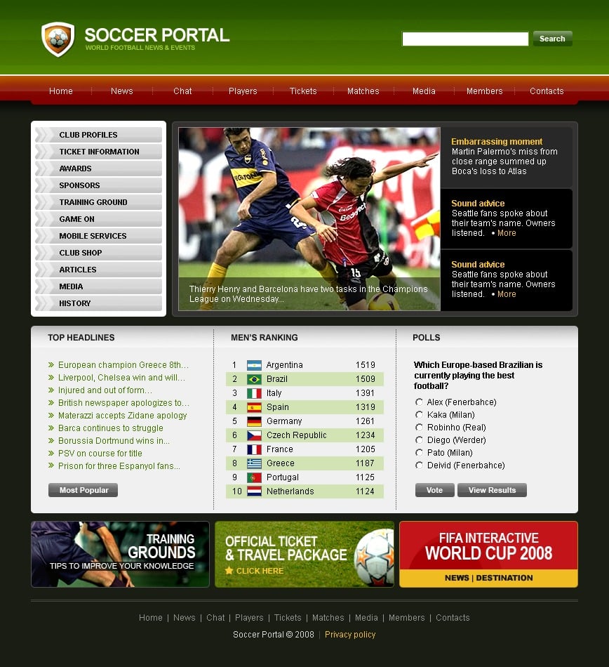 Soccer Website Template #19539