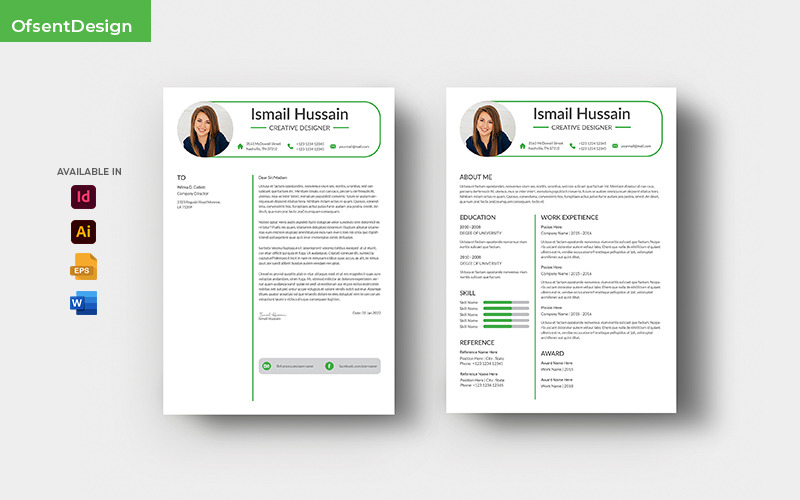 CV Resume With Cover Letter Design Resume Template