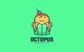 Octopus Cupcake Cartoon Logo