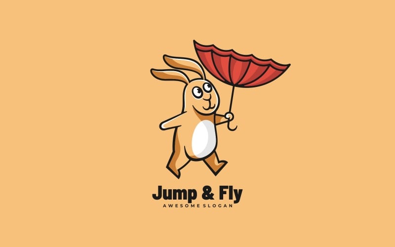 Rabbit Jump and Flying Cartoon Logo Logo Template