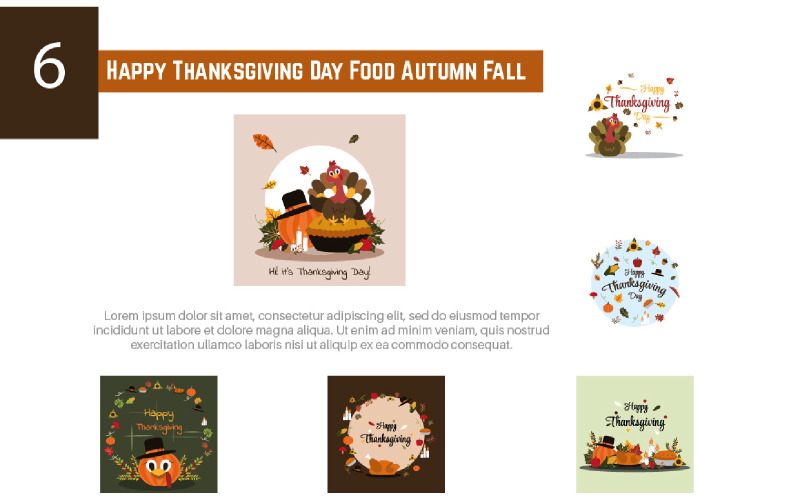6 Happy Thanksgiving Day Food Autumn Fall Illustration