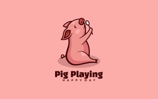 Pig Playing Mascot Cartoon Logo
