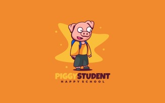 Pig Student Cartoon Logo Style