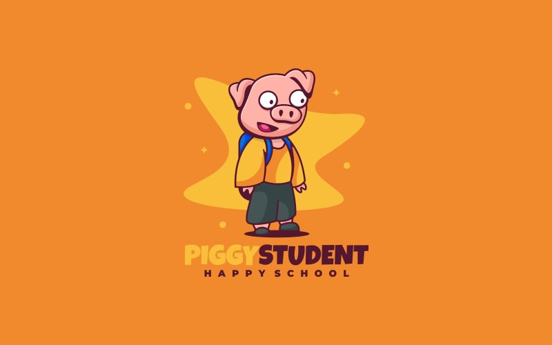 Pig Student Cartoon Logo Style Logo Template