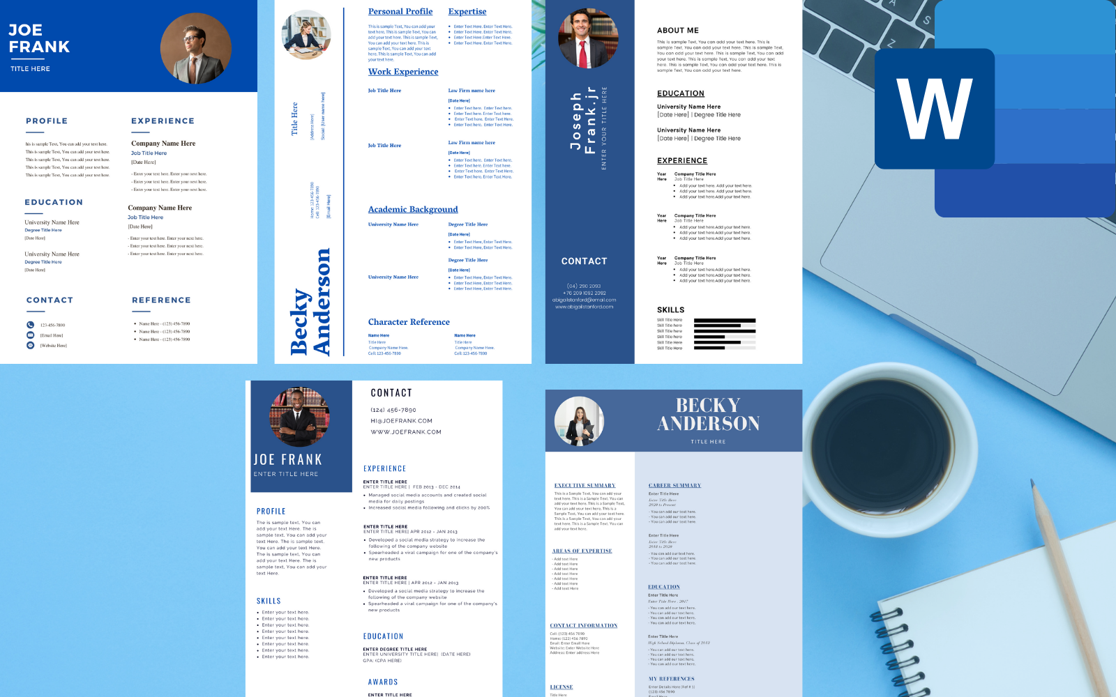 Pack of 5 Professional Lawyers Resume Templates for MS Word