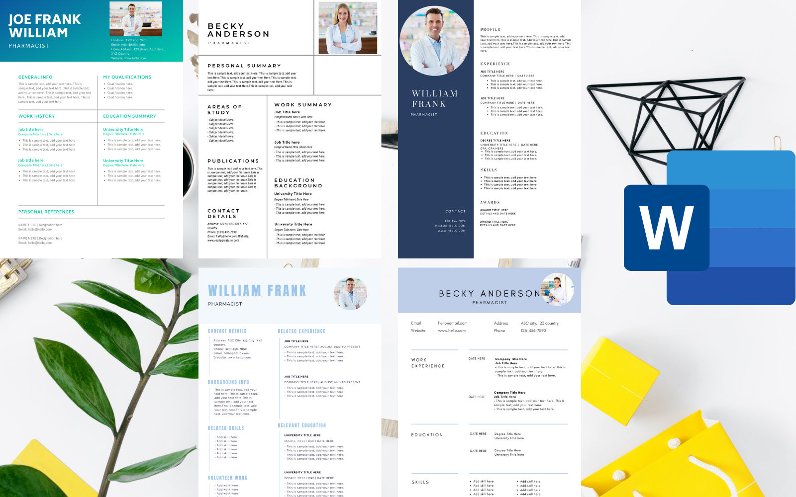 Pack of 5 Pharmacist Resume Templates - MS word CV RESUME FORMAT