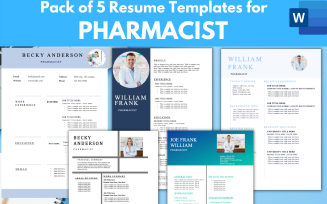 Pack of 5 Pharmacist Resume Templates - MS word CV RESUME FORMAT