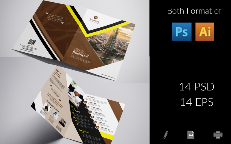 Polygon Bi-Fold Brochure 28 Template Corporate Identity