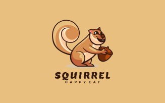 Squirrel Happy Eat Cartoon Logo