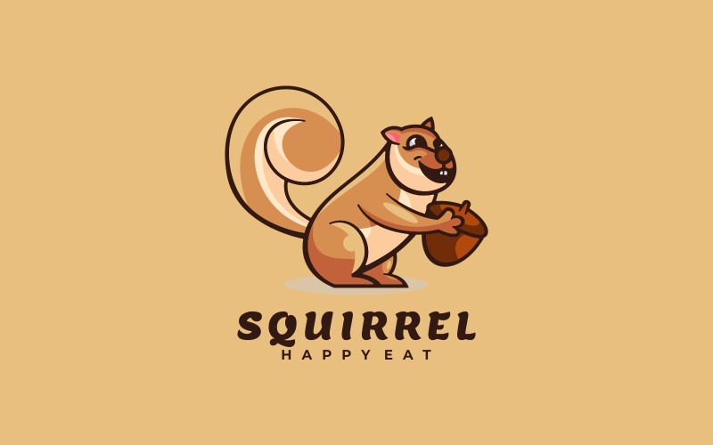 Squirrel Happy Eat Cartoon Logo Logo Template