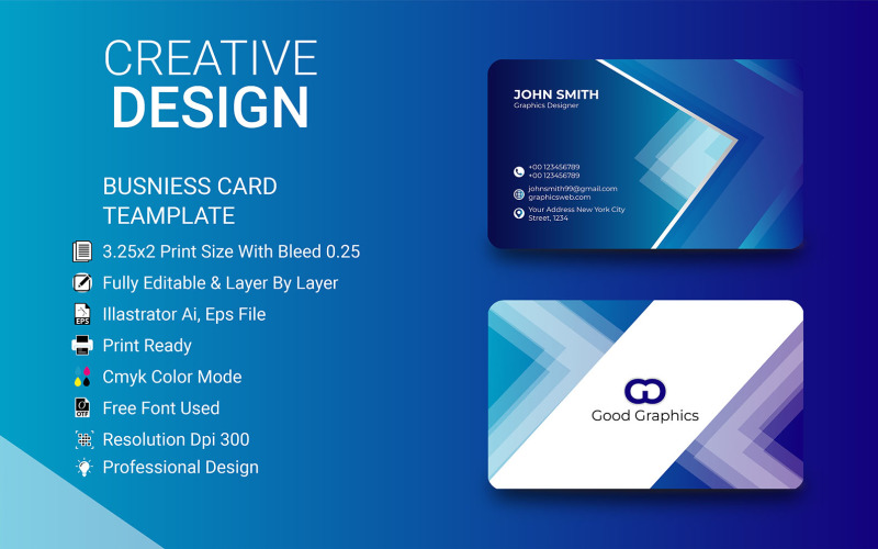 Blue Abstract Business Card Template Corporate Identity