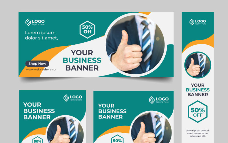 Business Web Banner Design Set. Website Ads Design Template Social Media