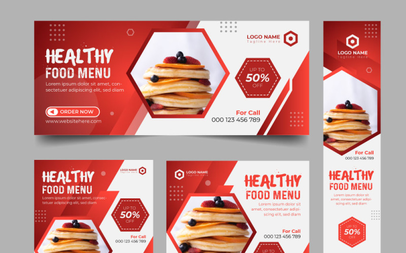 Fast Food Web Banner Design Set. Website Ads Design Template. Social Media