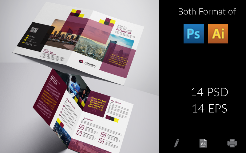 Rectangular Bi-Fold Brochure Template Corporate Identity