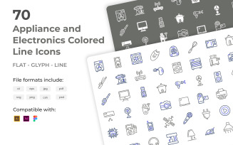 70 Appliance and Electronics Colored Line Icons