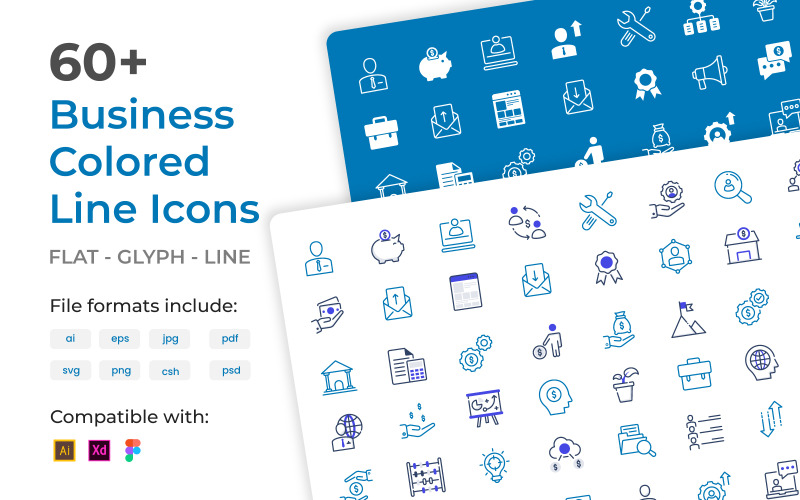 60+ Business Colored Line Icons Icon Set