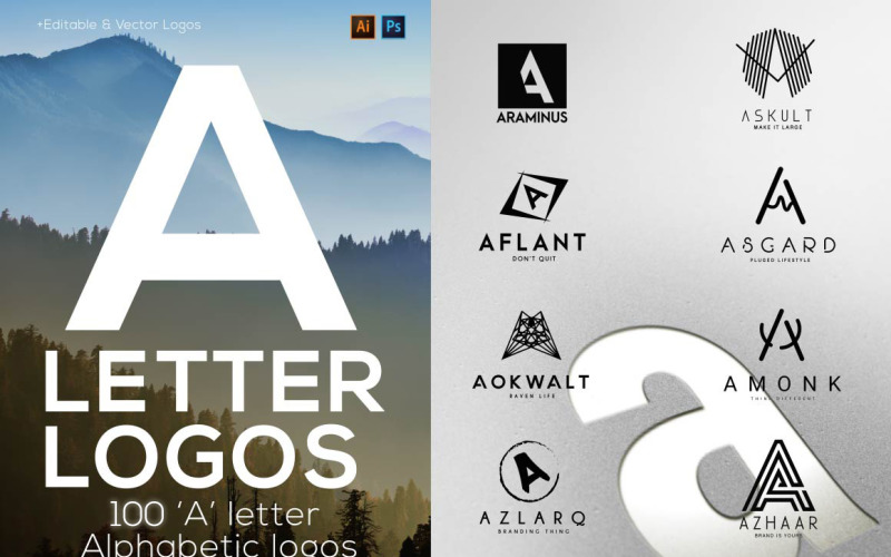 100 A Letter Alphabetic Logos Bundle Logo Template