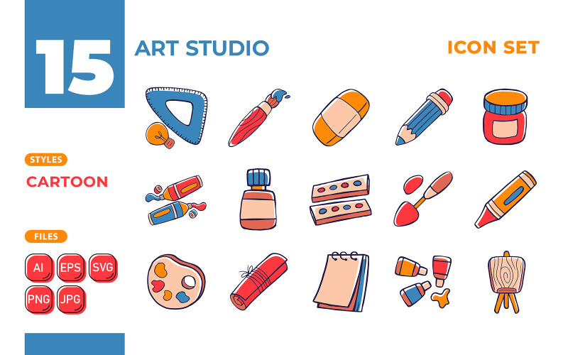 Art Studio Icon Set (Cartoon Style)