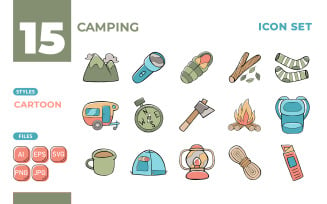 Camping Icon Set (Cartoon Style)
