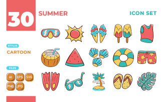 Summer Icon Set (Cartoon Style)