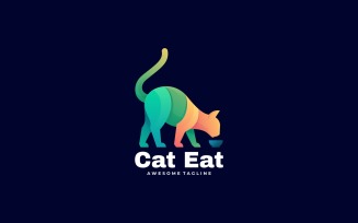 Cat Eat Colorful Logo Template