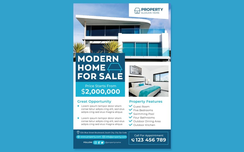 Modern Home for Sale Poster #02 Print Template Vector Graphic